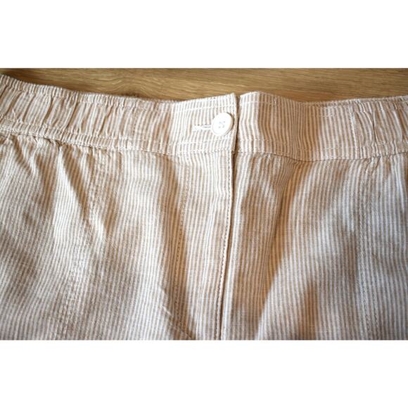 Talbots Linen Crop Pants Sz 14 Women's Tan Cream Stripes Pockets Cargo Capri - Picture 4 of 7